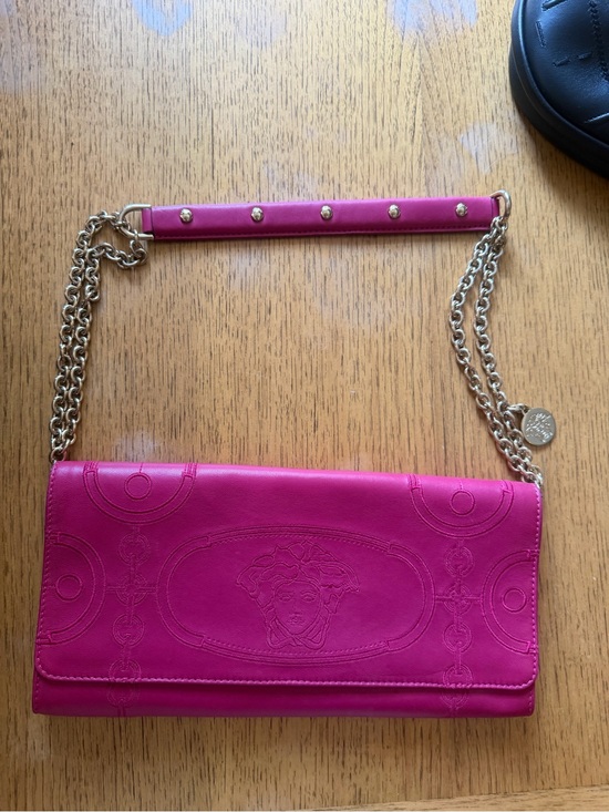 Versace Handbags - Versace Hot Pink Leather Medusa Chain-Handle Clutch